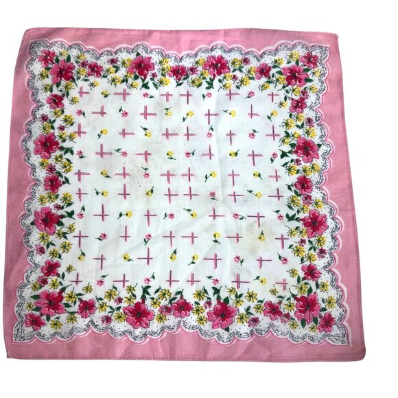 Handkerchief hankie 111-3/4 in. by 12 in. pink, white, and yellow flowers - Picture 5 of 7